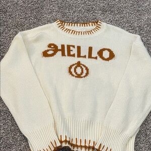 Simply Southern Cream and Brown 'Hello' Sweater